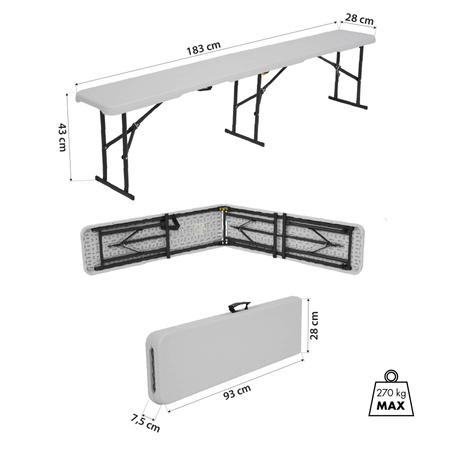 NC3404 SKŁADANA ŁAWKA OGRODOWA 183 CM BIAŁA NILS CAMP