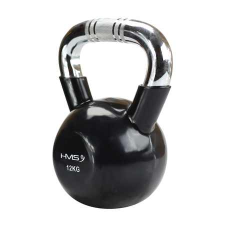 KTC12 BLACK KETTLEBELL ŻELIWNY POKRYTY WINYLEM Z CHROMOWANYM UCHWYTEM HMS