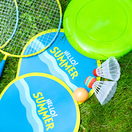 NRZ053 3W1 / ZESTAW DO BADMINTONA 2 RAKIETY + 2 RAKIETY NA PLAŻĘ + LOTKI + FRISBEE JUNIOR NILS