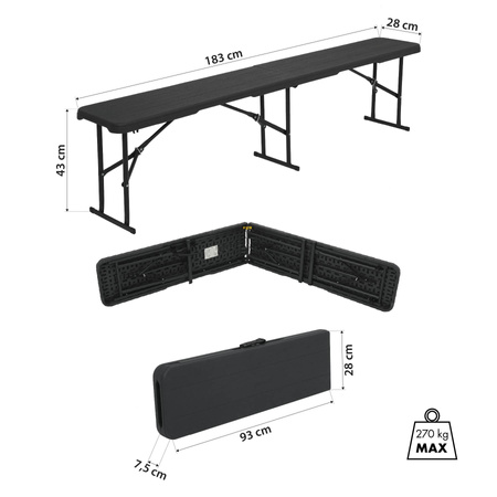 NC3404 SKŁADANA ŁAWKA OGRODOWA 183 CM ANTRACYT NILS CAMP