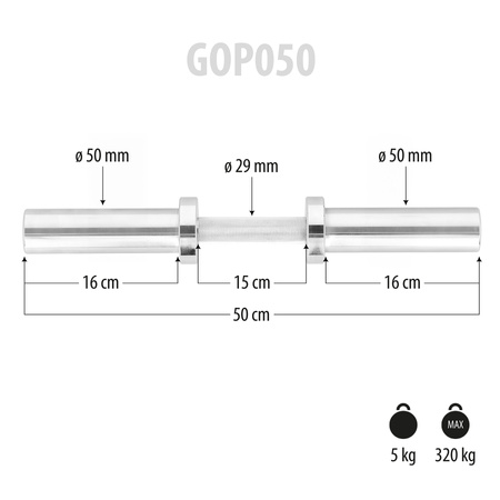 GOP050 (+ZACISKI) GRYF KRÓTKI OLIMPIJSKI 5KG 50CM HMS