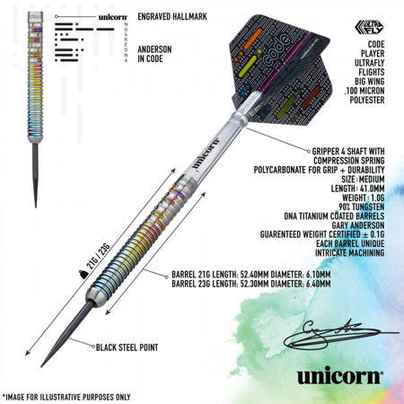 Rzutki steel tip Unicorn CODE GARY ANDERSON 90%