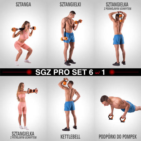 SGZ215 (2 CZĘŚCI) PRO SET 6W1 ZESTAW CIĘŻARÓW OGUMOWANE 15KG HMS